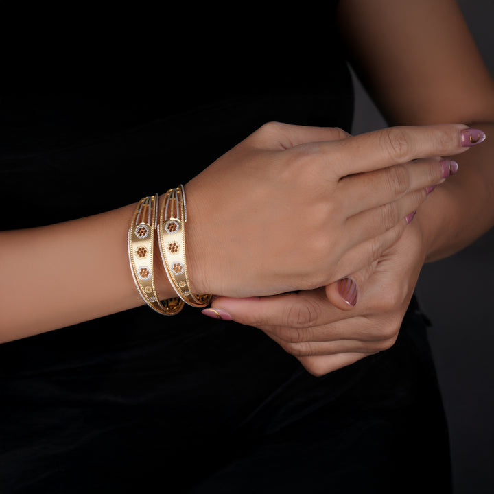 The MoreePork Women's 24 Carat Gold-Plated, Brass Ornate Glory Bangles Set for Daily Wear, Parties, Weddings & Festivals.