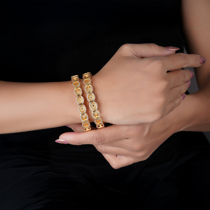 The MoreePork Women's 24 Carat Gold-Plated, Brass Riwaayat Bangle Set for Daily Wear, Parties, Weddings & Festivals.