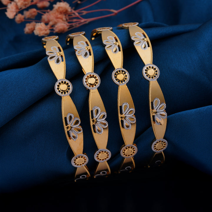 The MoreePork Women's 24 Carat Gold-Plated, Brass Golden Traditions Bangles Set for Daily Wear, Parties, & Festivals.