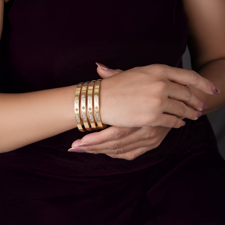 The MoreePork Women's 24 Carat Gold-Plated, Brass Indian Ethnic Bangle Set for Daily Wear, Parties, Weddings & Festivals.