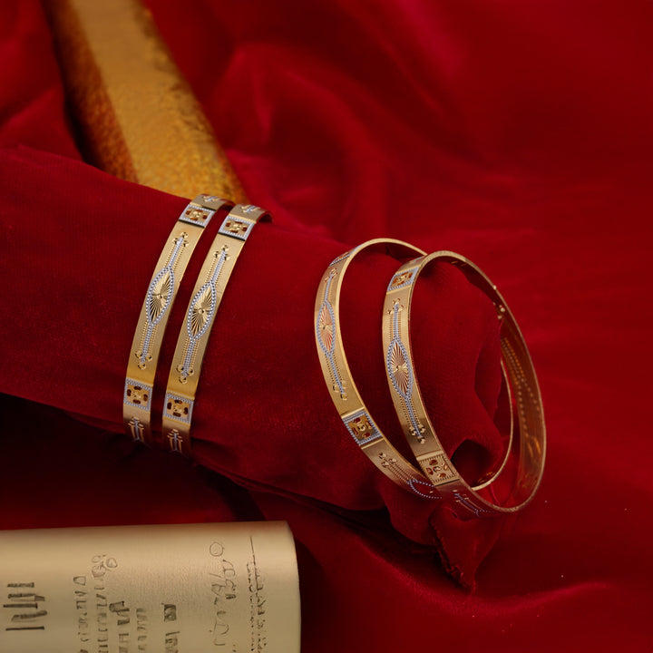 The MoreePork Women's 24 Carat Gold-Plated, Brass Golden Glam Bangles Set for Daily Wear, Parties, Weddings & Festivals.