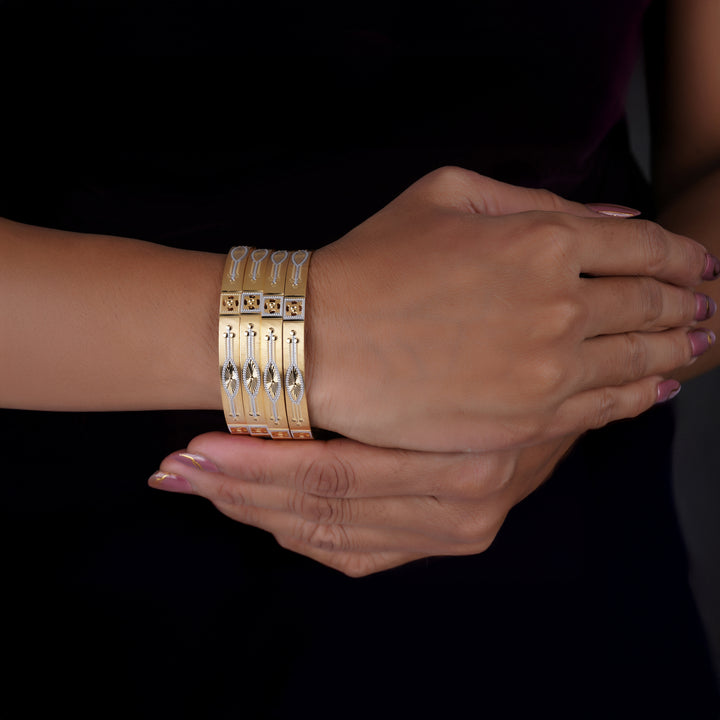 The MoreePork Women's 24 Carat Gold-Plated, Brass Golden Glam Bangles Set for Daily Wear, Parties, Weddings & Festivals.