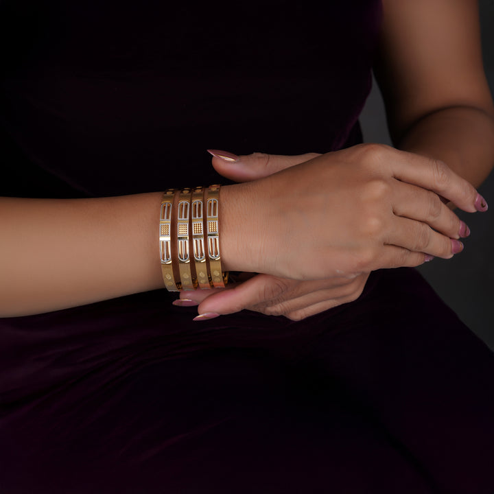 The MoreePork Women's 24 Carat Gold-Plated, Brass Exquisite Handcrafted Bangles Set for Daily Wear, Parties & Weddings.