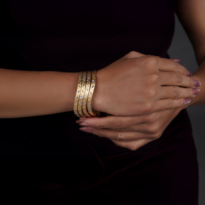 The MoreePork Women's 24 Carat Gold-Plated, Brass Bridal Perfection Bangles Set for Daily Wear, Parties, Weddings & Festivals.