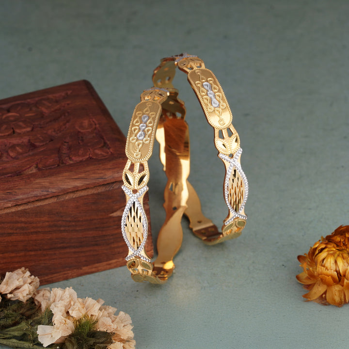The MoreePork Women's 24 Carat Gold-Plated, Brass Sanskriti Sparkle Bangles Set for Daily Wear, Parties, Weddings & Festivals.