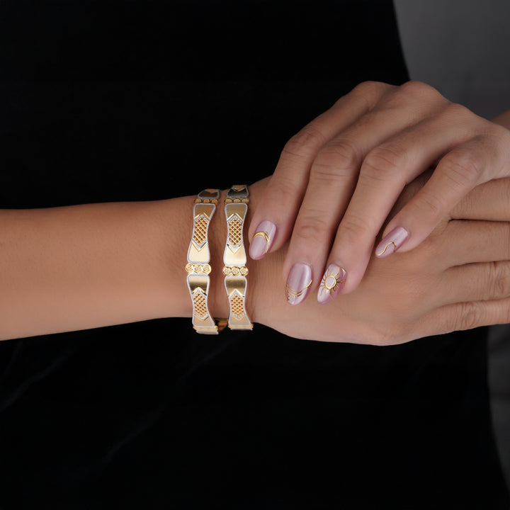 The MoreePork Women's 24 Carat Gold-Plated, Brass Stylish Bangle Set for Daily Wear, Parties, Weddings & Festivals.