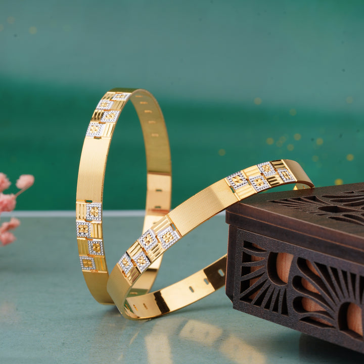 The MoreePork Women's 24 Carat Gold-Plated, Brass Gilded Touch Bangles Set for Daily Wear, Parties, Weddings & Festivals.